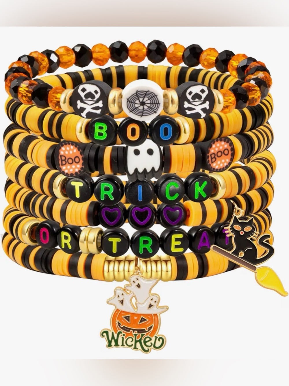 🆕 7 Halloween Beaded Bracelets Set